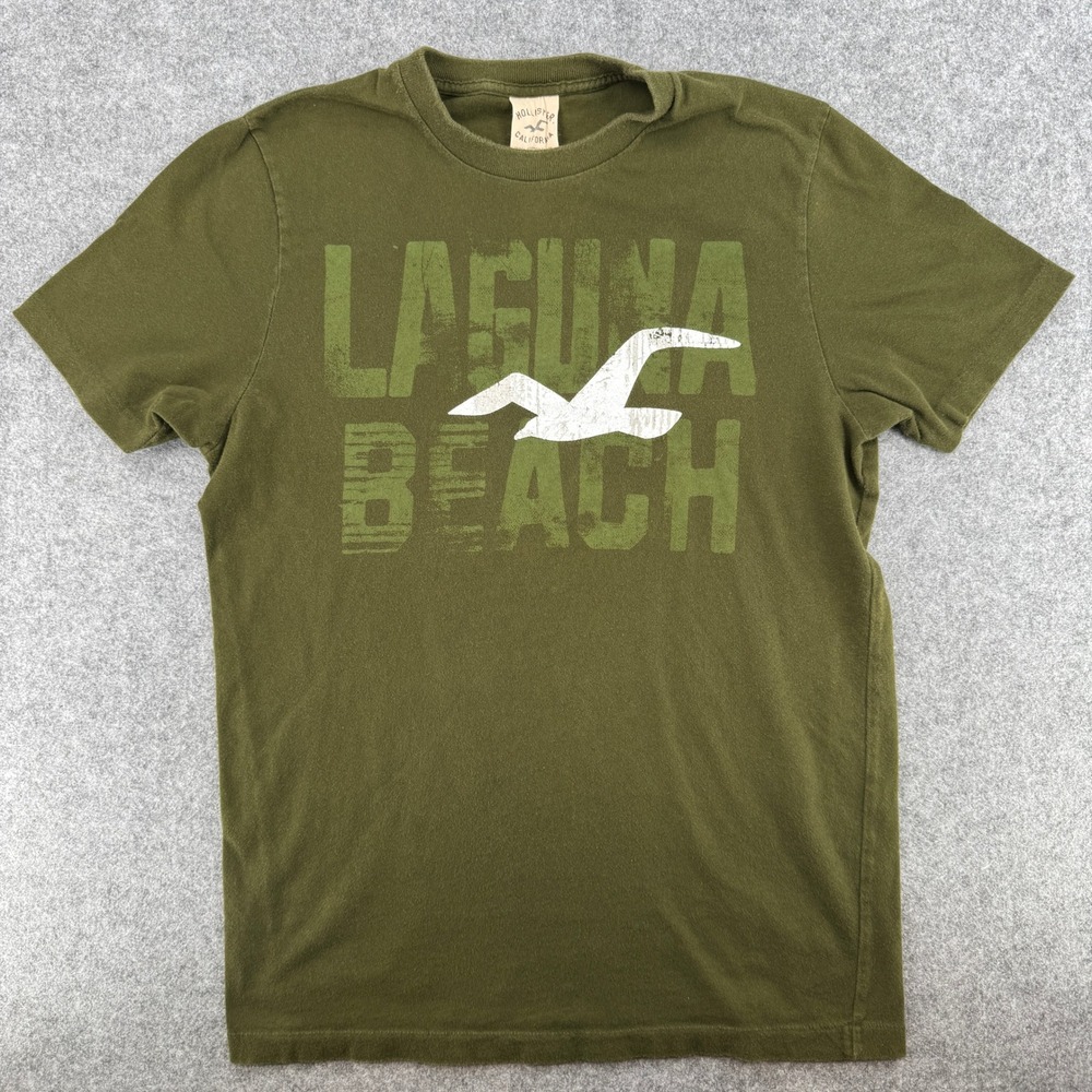 Y2K Hollister T-Shirt Mens L Laguna Beach Olive Green Graphic Logo EUC